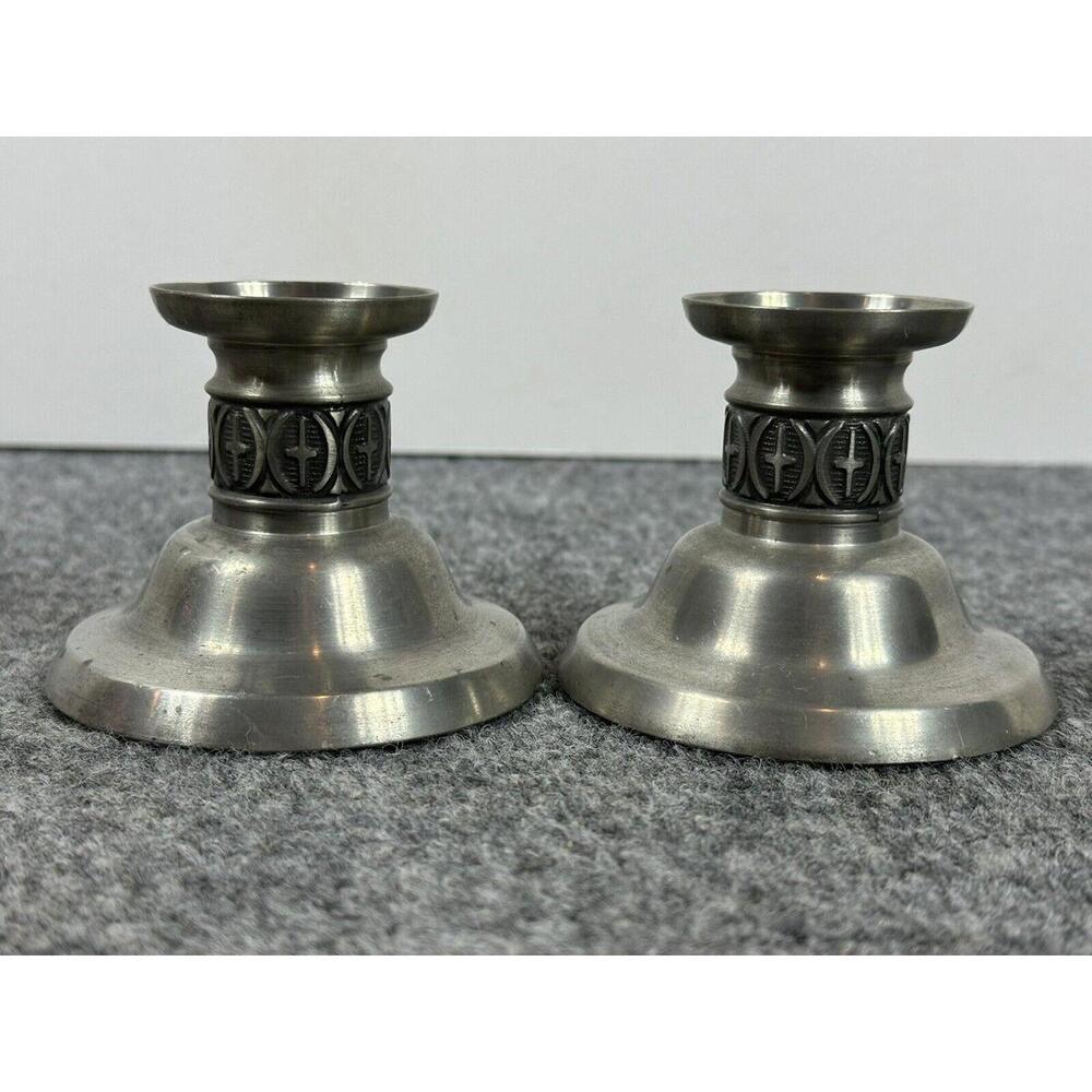 Vintage Pewter pair candle sticks HAUGRU #333 NORWAY 3"
